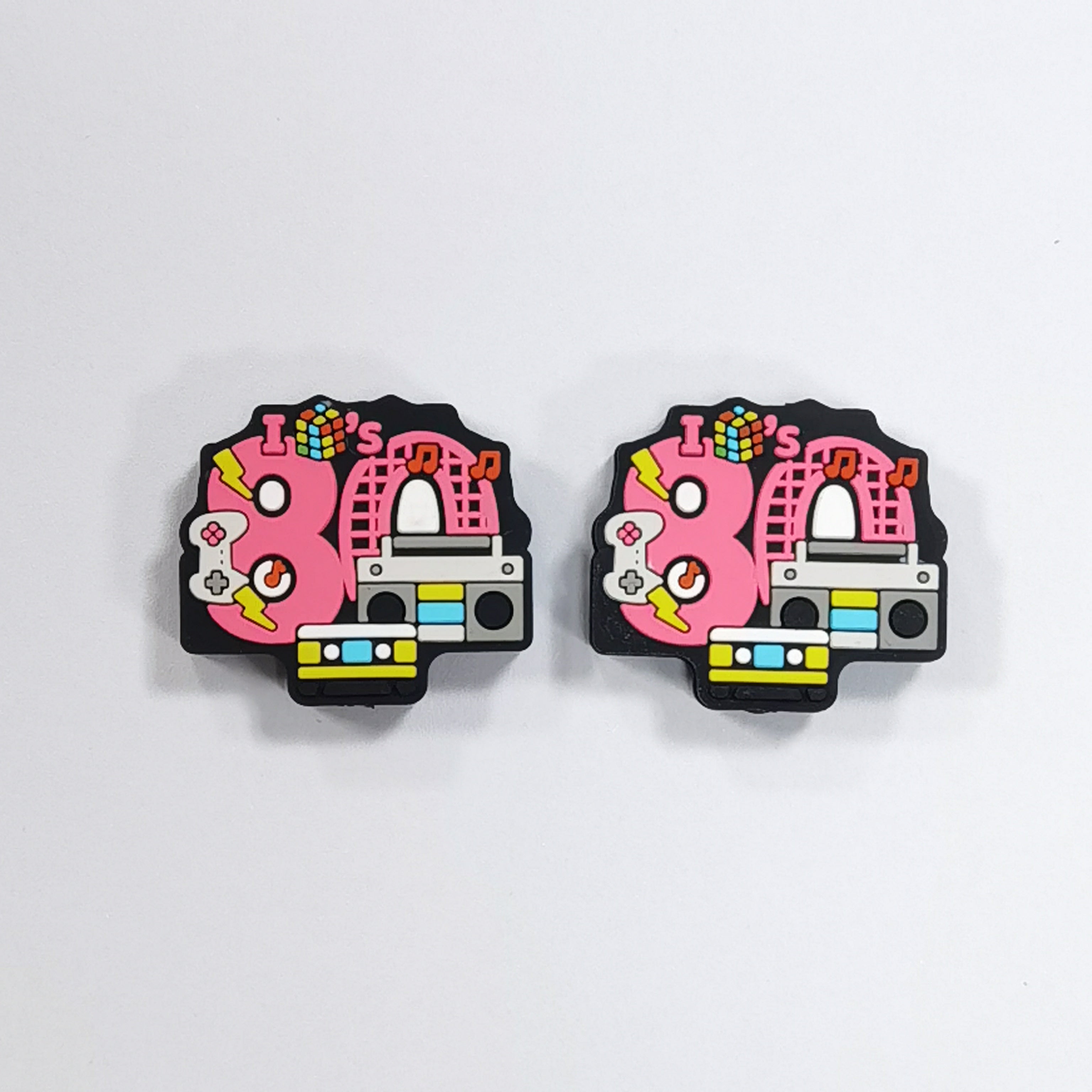 Silicone Focal Beads 80s Theme Pink Magnetic Tape Radio 20pcs