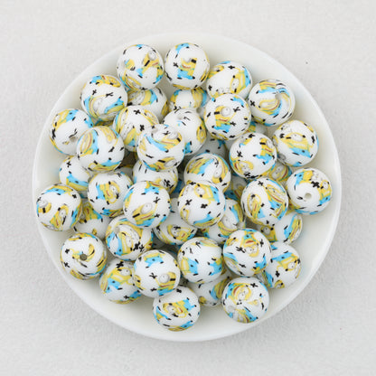 15mm Printed Cartoon Pattern Silicone Round Beads 50pcs 7
