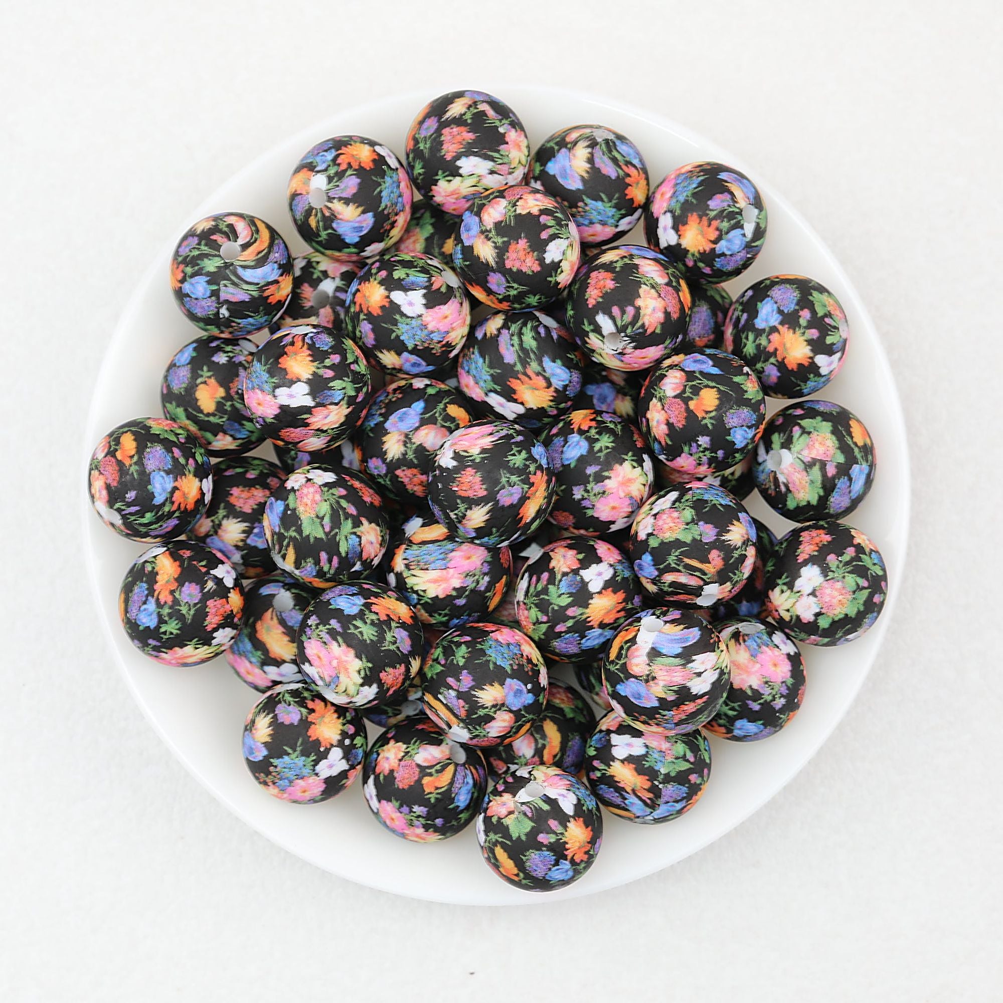 15mm Floral Printed Round Silicone Beads Detailed Design 50pcs - Blossom