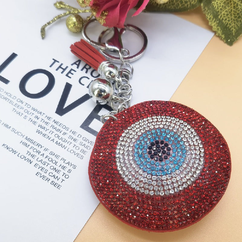 Rhinestone Evil Eye Keychain Alloy Round Colorful Tassel Charm 6