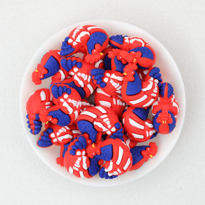 3D USA Independence Day Patriotic Rooster Silicone Focal Beads 20pcs