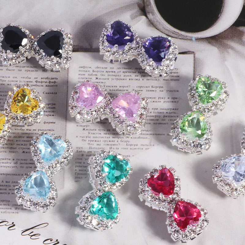 18mm Double-Sided Alloy Heart and Bow Rhinestone Beads 2pcs 2