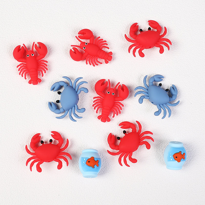 3D Crab Lobster Silicone Focal Beads Wholesale, Red Blue Marine Animal Designs