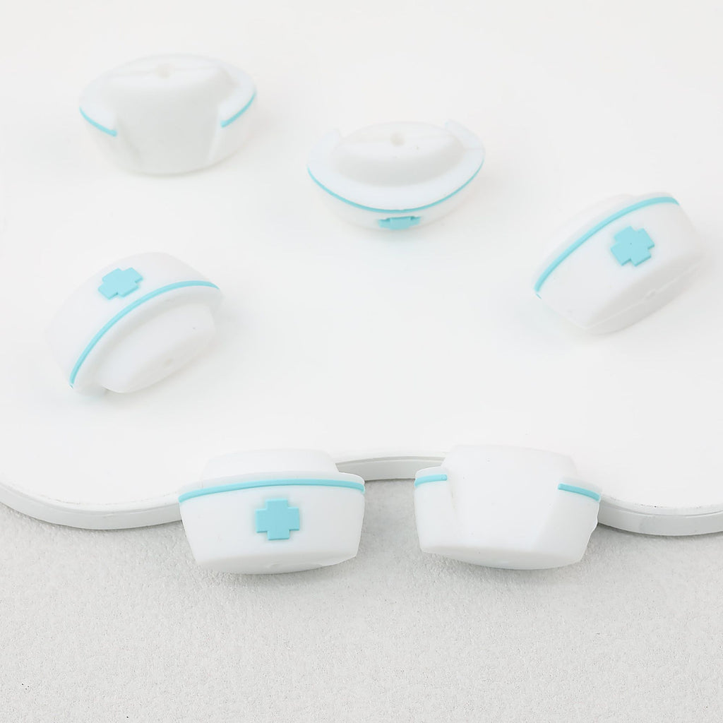 3D Colorful 3D Nurse Cap Silicone Focal Beads 20 Pcs - Blue