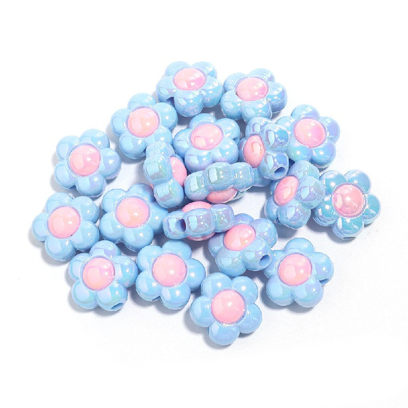Cartoon Flower Acrylic Beads 16mm Glossy Pastel Colors 20pcs 7