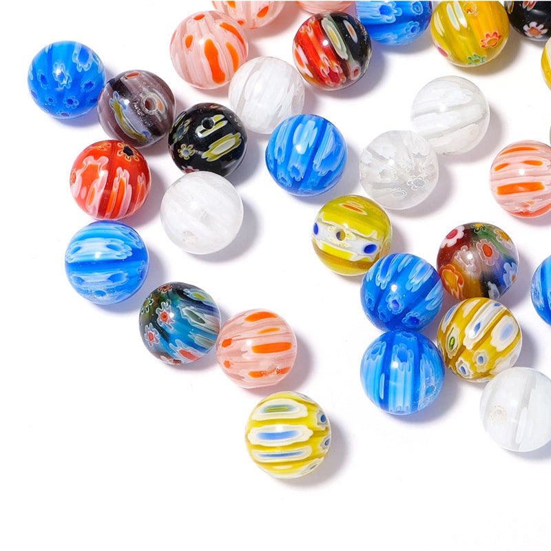 Millefiori Round Glass Beads 12mm Marble Texture Mixed Colors 10pcs 2