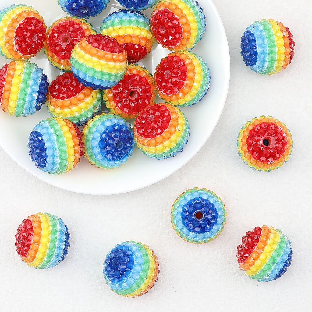 Fancy 22mm Rainbow Stripe Bubblegum Resin Rhinestone Beads 10pcs