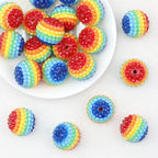 Fancy 22mm Rainbow Stripe Bubblegum Resin Rhinestone Beads 10pcs