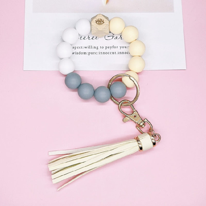 Silicone Beads Bracelet Keychain Soft Tassel Colorful Charm 12