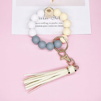 Silicone Beads Bracelet Keychain Soft Tassel Colorful Charm 12