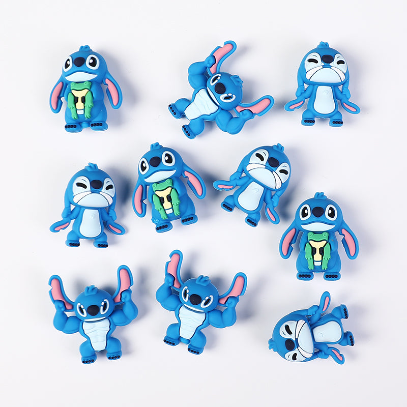Silicone 3D Focal Beads Disney Blue Stitch Pull Ears Muscle Pose 20pcs 4