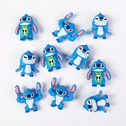 Silicone 3D Focal Beads Disney Blue Stitch Pull Ears Muscle Pose 20pcs 4
