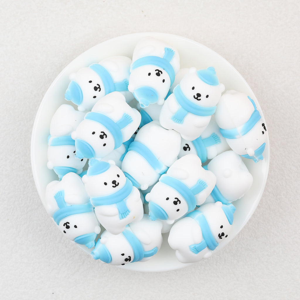 3D Winter Blue Scarf Polar Bear Silicone Focal Beads