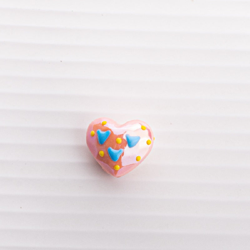 Hand Drawn Acrylic Heart Beads 19.4x17mm Pastel Faceted 5pcs 9