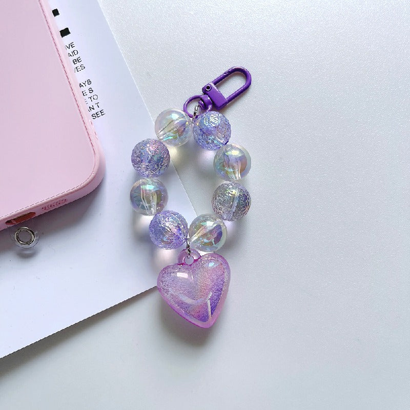 Crystal Bubble Heart Beaded Keychain Glass Iridescent Pink 5