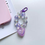 Crystal Bubble Heart Beaded Keychain Glass Iridescent Pink 5
