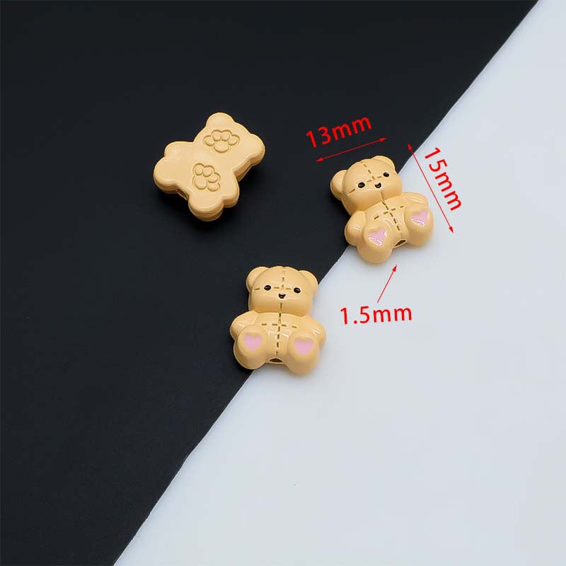 Teddy Bear Metal Beads 15mm Baking Painted Fabric Design 10pcs 4