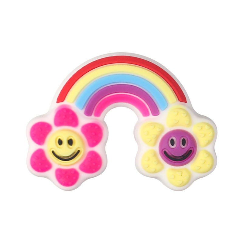 Silicone 3D Focal Beads Smiling Sun Rainbow Flowers Holding Flower Charm 20Pcs 11