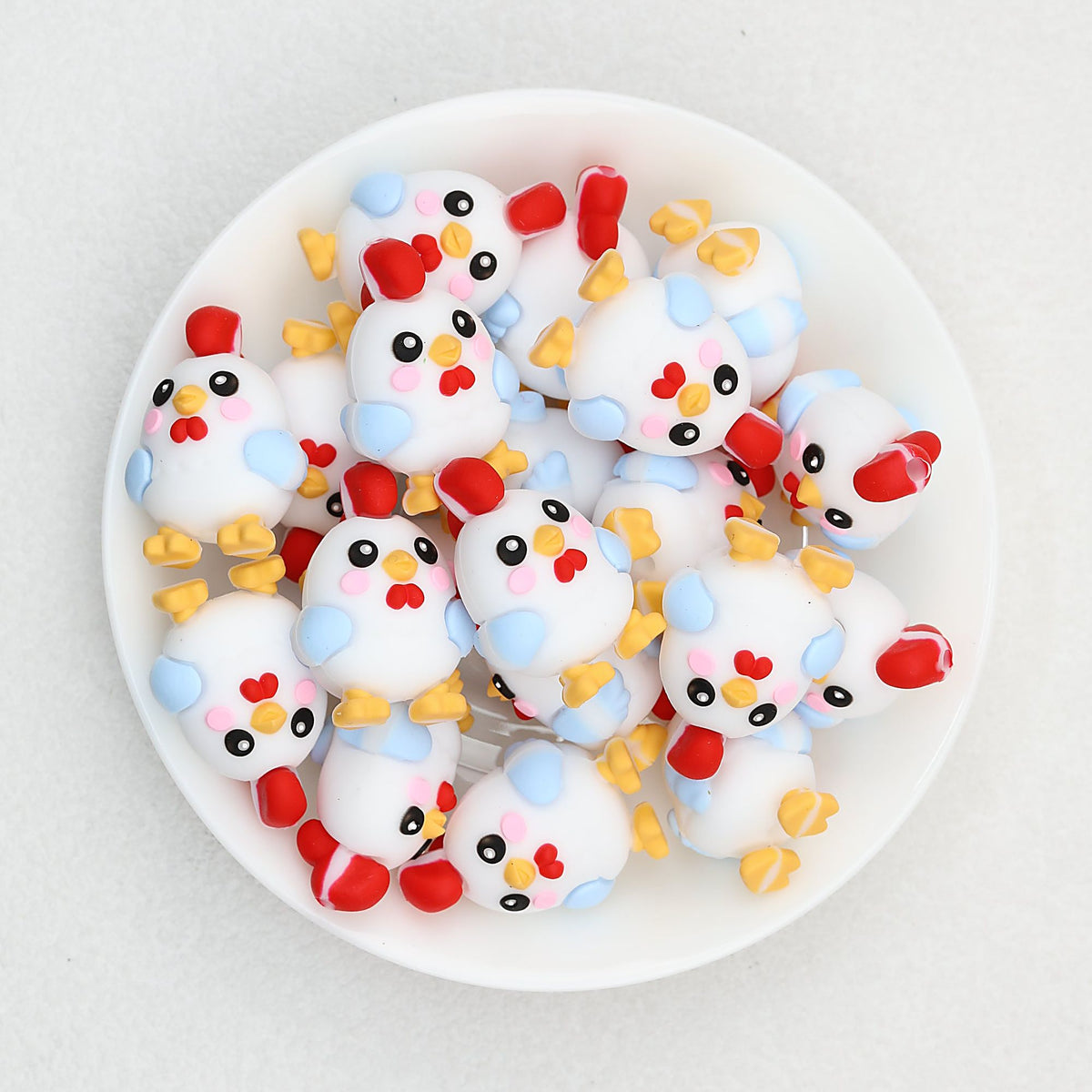Cute 3D Chicken Silicone Focal Beads White Blue Yellow Red 20pcs
