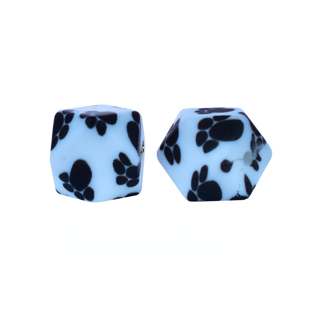 14mm Hexagon Silicone Beads Printed Camouflage Leopard Design 50pcs