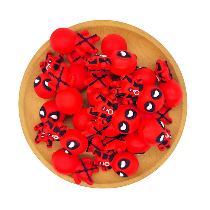 Silicone 3D Focal Beads Deadpool Red Suit Crossed Swords 2