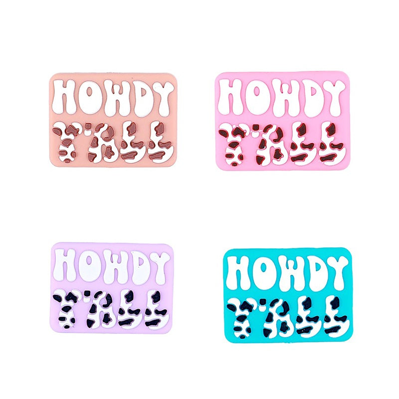 Silicone Focal Beads Howdy Yall Cow Print Lettering 20pcs