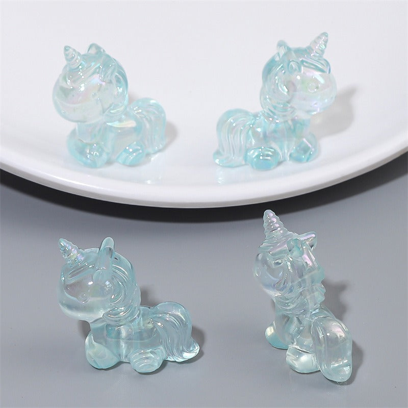 Painted Unicorn Acrylic Beads 25x26mm Pastel Iridescent Shine 4pcs 9