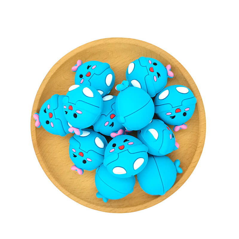 Silicone 3D Focal Beads Winking Face Rosy Cheeks with Pink Bow 1 Piece 2