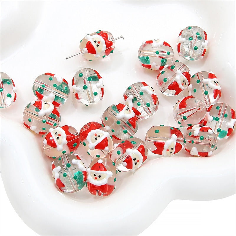Hand Drawn Christmas Glass Beads 14mmx16mm Holiday Focal Beads 12
