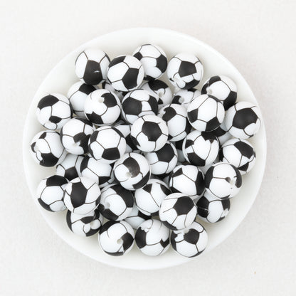 15mm Black and White Patterned Silicone Round Beads 50pcs 4