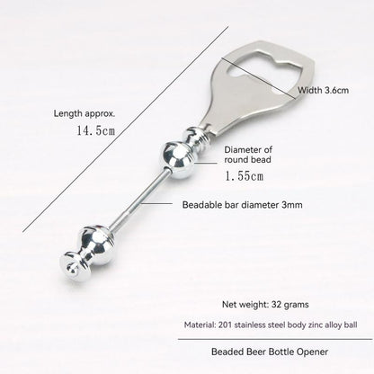 Beadable Bottle Opener Stainless Steel Silver Polished Finish 3
