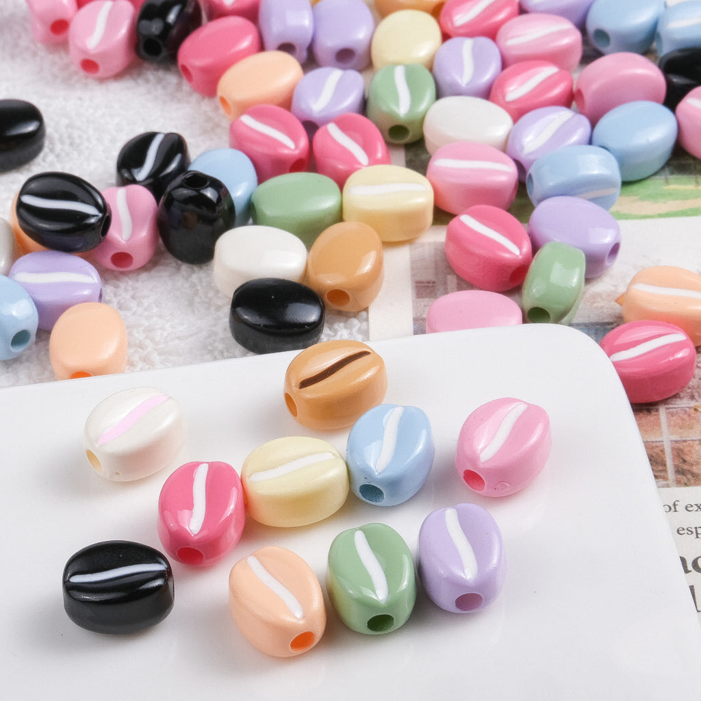 Macaron Colored Coffee Bean Acrylic Beads 9mm Glossy Finish 50pcs