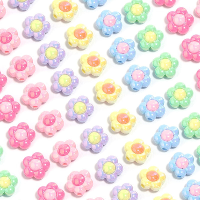 Cartoon Flower Acrylic Beads 16mm Glossy Pastel Colors 20pcs 3