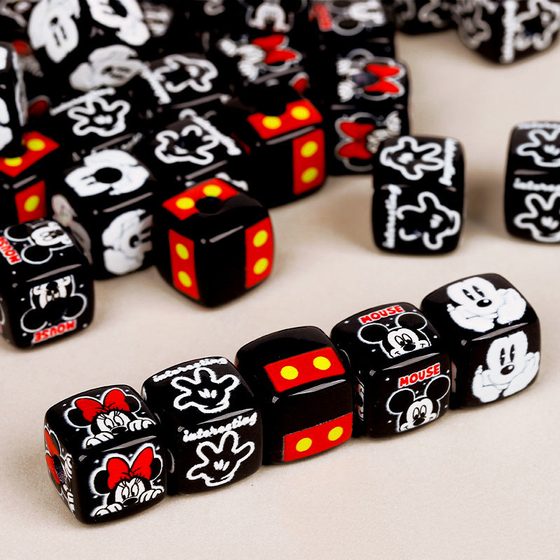 Cartoon Square Acrylic Beads 14mm Black Mickey 10pcs