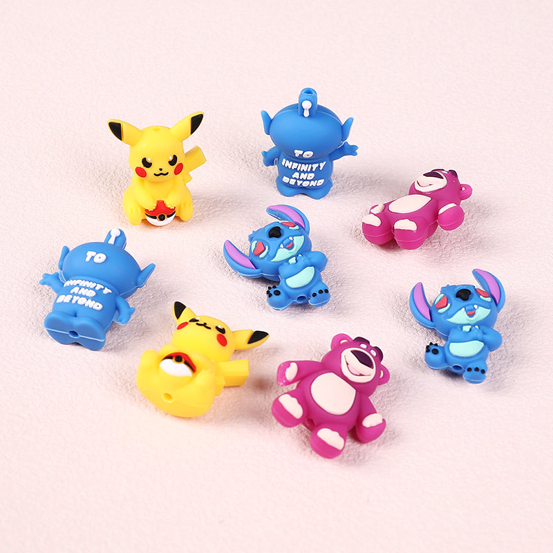 Silicone 3D Focal Beads Pikachu Stitch Purple Bear Text 20pcs 6