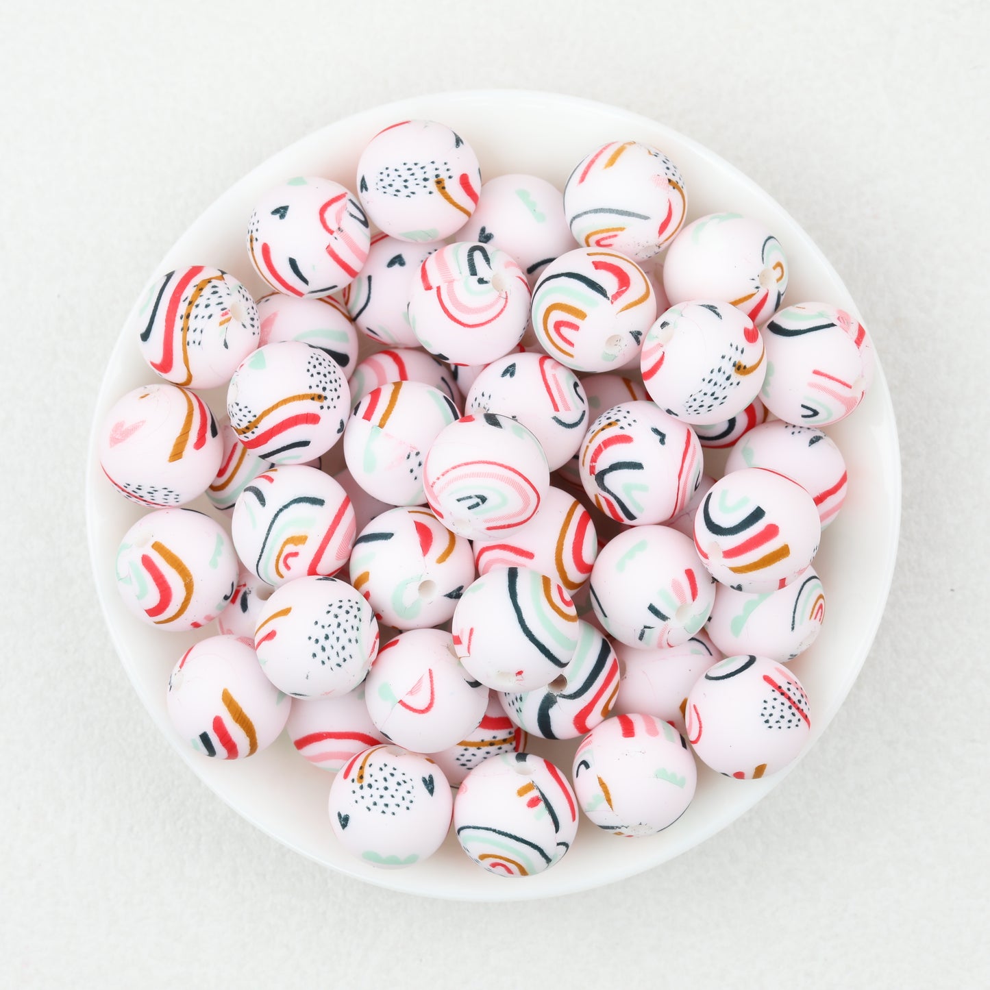 15mm Printed Pattern Silicone Beads Colorful Design 50pcs 6