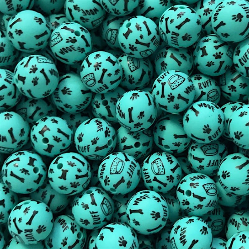Animal Theme 15mm Silicone Beads Dog Bone Paw Print 50pcs 2
