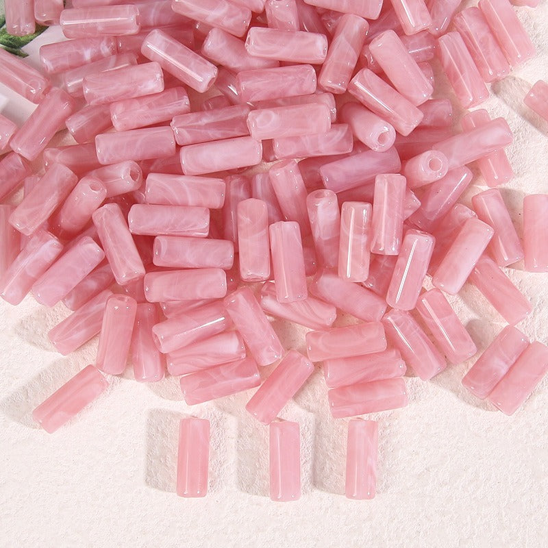 Dual-Color Tube Acrylic Beads 18x7mm Glossy Swirls 200pcs 14