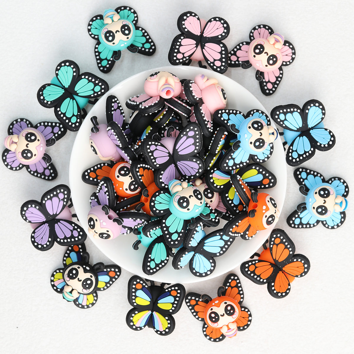3D Colorful Butterfly Silicone Focal Beads 20Pcs  2