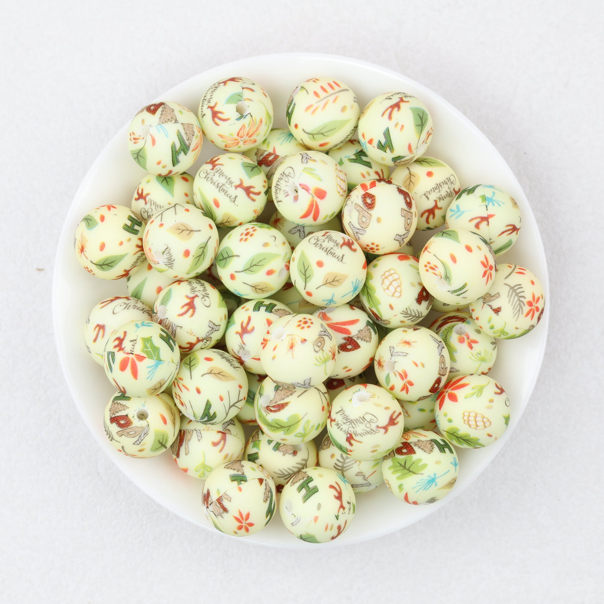 Christmas Theme 15mm Printed Silicone Round Beads 50pcs 2