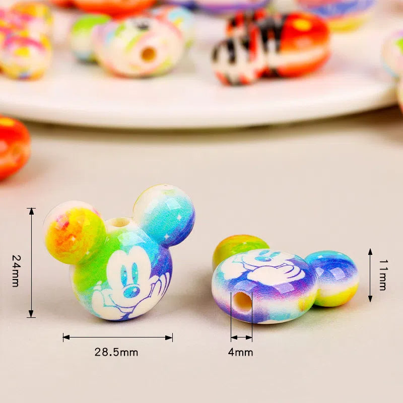 3D Rainbow Mickey Minnie Head Acrylic Beads 28mm 10pcs 2