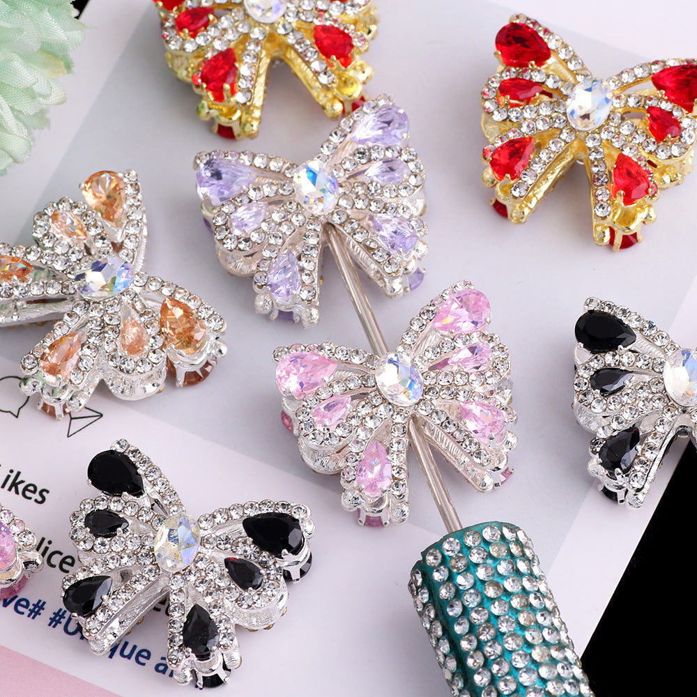 26mm Alloy Full Rhinestone Colorful Bow Ribbon Beads 2pcs 3