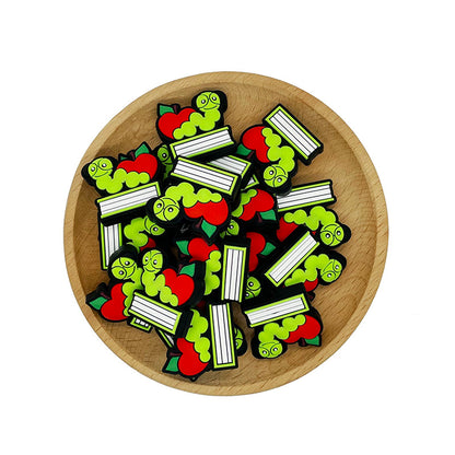 Silicone Focal Beads Caterpillar Green Critter on Apple on Book Stack 20pcs 2