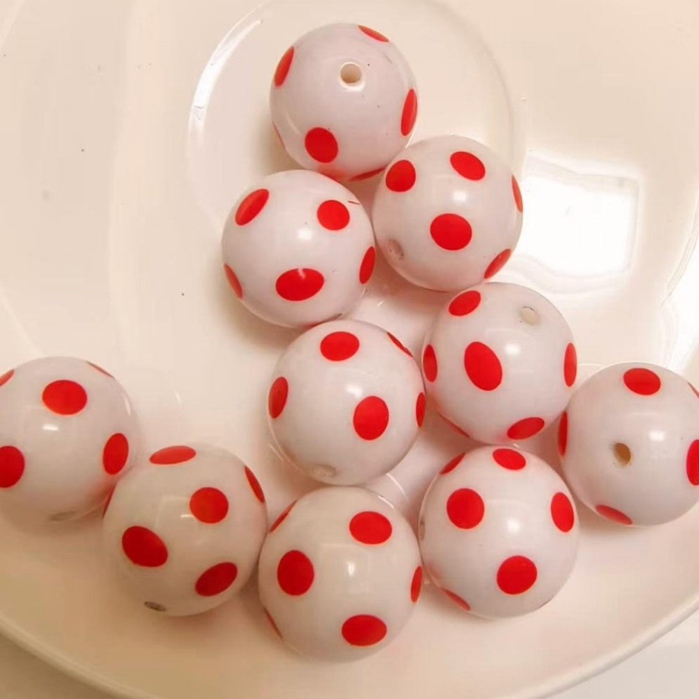 Polka Dot Bubblegum Beads 20mm Acrylic Round Beads 10pcs