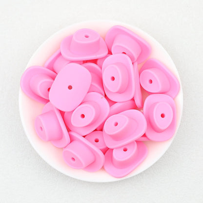 Western Style Silicone Cowboy Hat Focal Beads 20pcs - Pink