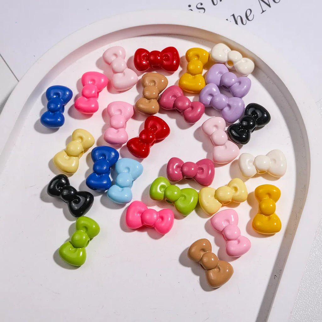 Painted Mini Bow Acrylic Beads 13mm Glossy Mixed Colors 50pcs 4
