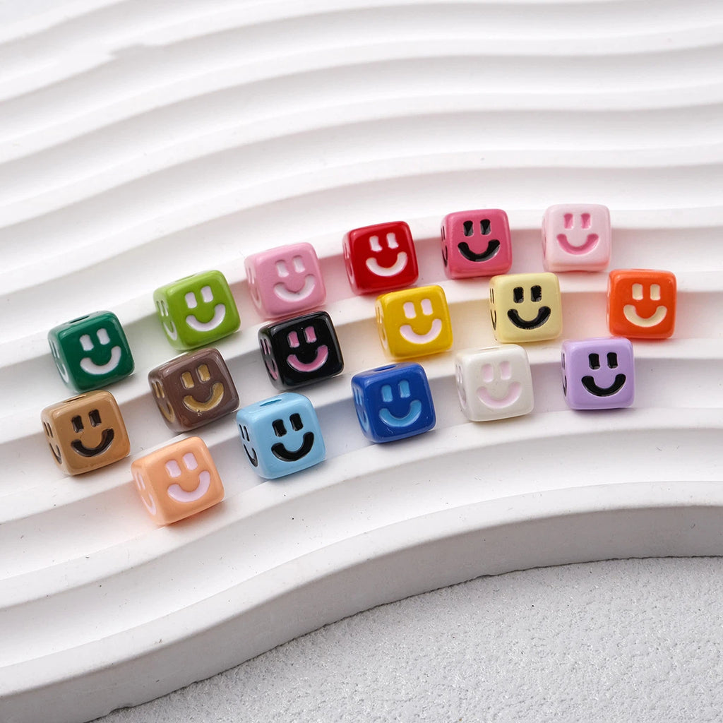 Colorful Smiley Square Acrylic Beads 9mm Enamel Glossy 20pcs 3