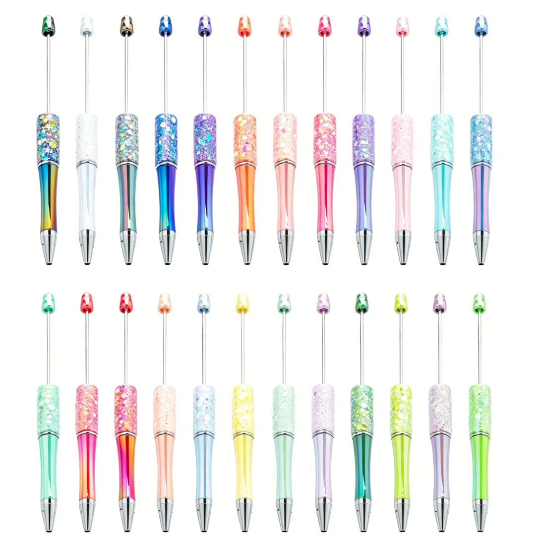 Iridescent Glitter Plastic Beaded Pen Wholesale, UV Gradient Sequin Ballpoint, 15 cm