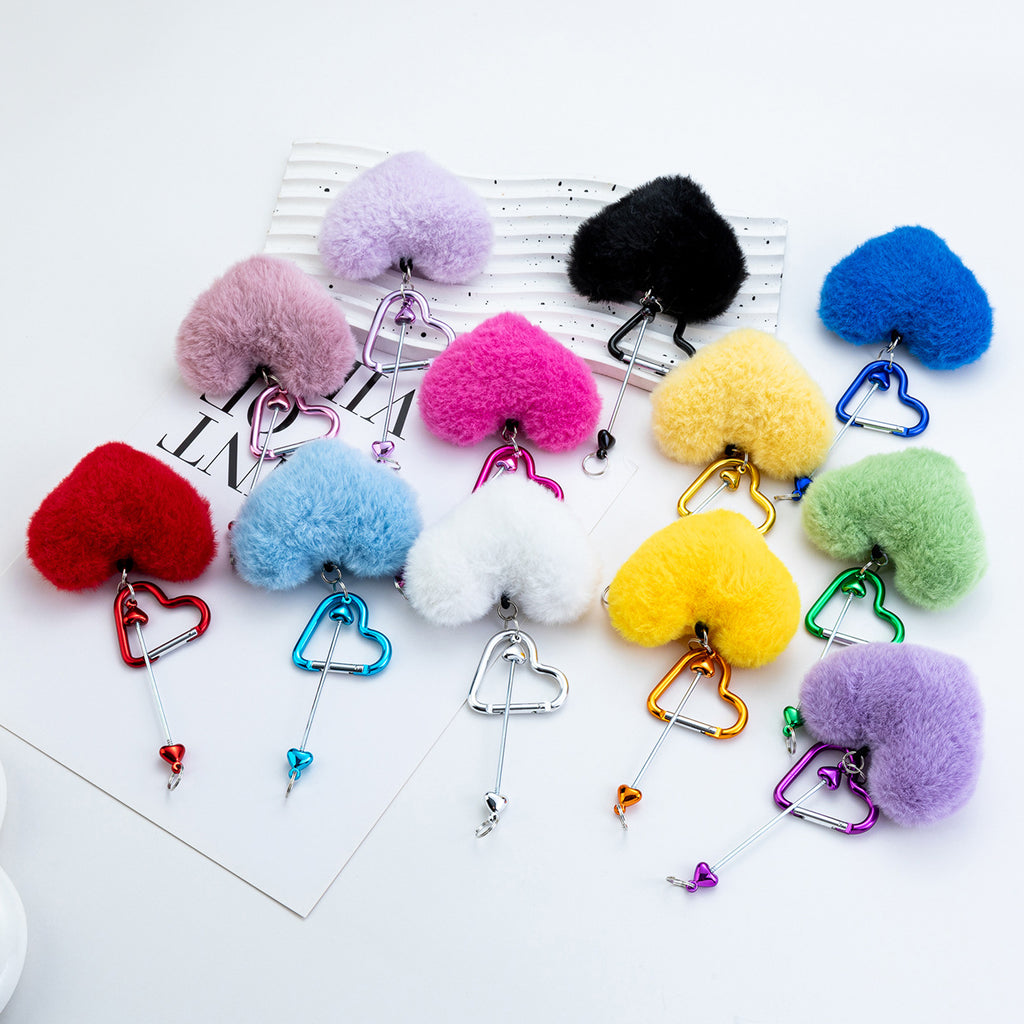 Beadable Metal Keychains With Heart Pom Poms