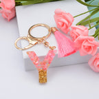 Resin Floral Pink Tassel Monogram Keychain Alphabet Letter A 25